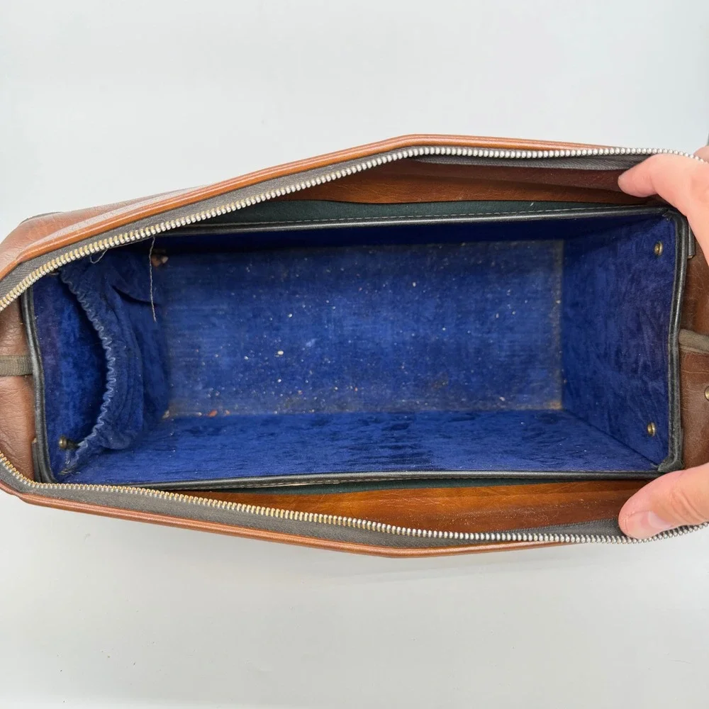 Vintage Brown Faux Leather Camera Bag Utility Travel Adjustable Strap 14x6x9